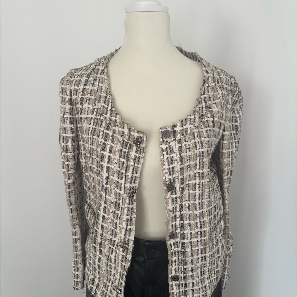 Dolce & Gabbana Women's Mixed Media w/Tweed Blazer - Black, White, Tan